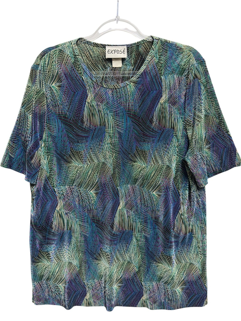 Tuxedo Satin Silky Liquid Knit Palm Leaf Crinkle Pleated Blouse Top